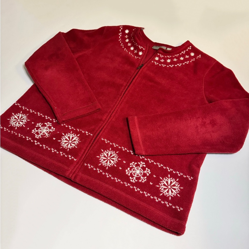 Croft & Barrow Red Embroidered Snow Flake Zip Up
